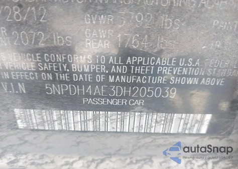 2013 Hyundai Elantra Gls z USA, uszkodzony, nr VIN 5NPDH4AE3DH205039